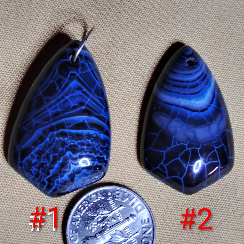 Deep Blue With Black Vein, Agate Pendant Necklace. 16